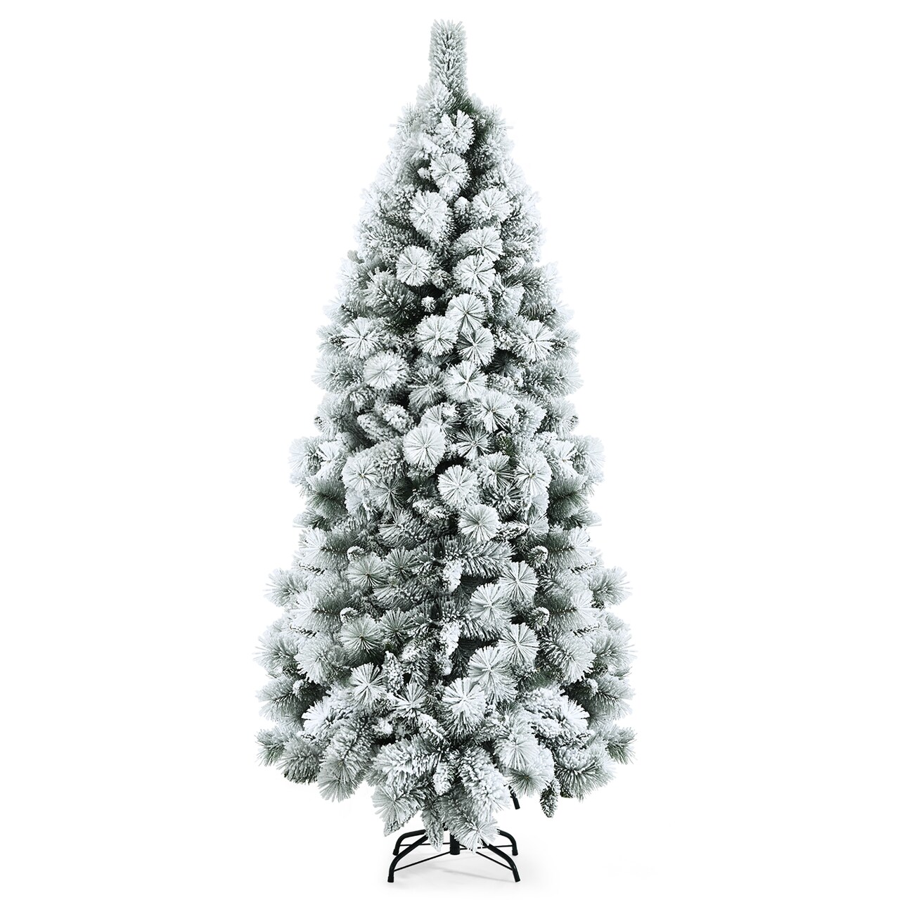 Costway 5ft/6ft/7ft Snow Flocked Hinged Artificial Slim Christmas Tree with Pine Needles